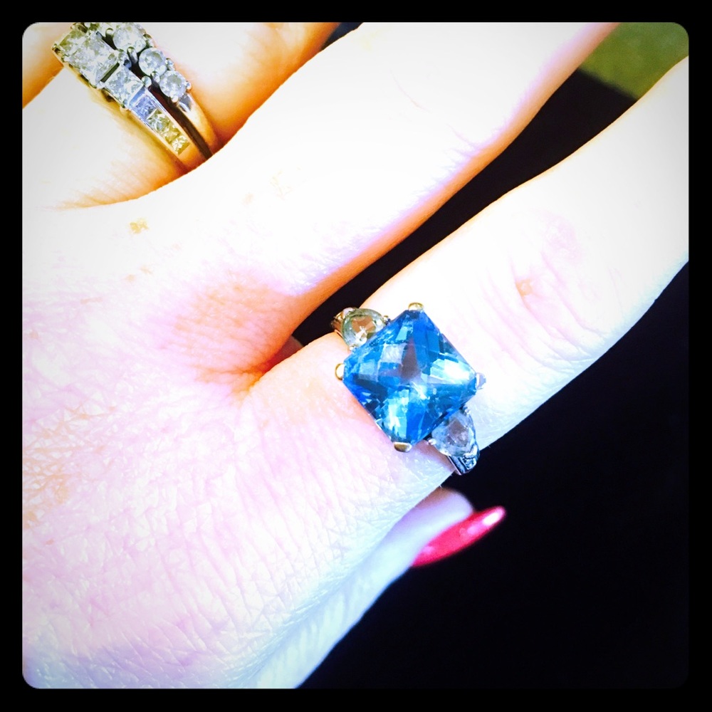 14k 585 white gold diamond 💎 & aquamarine 💍